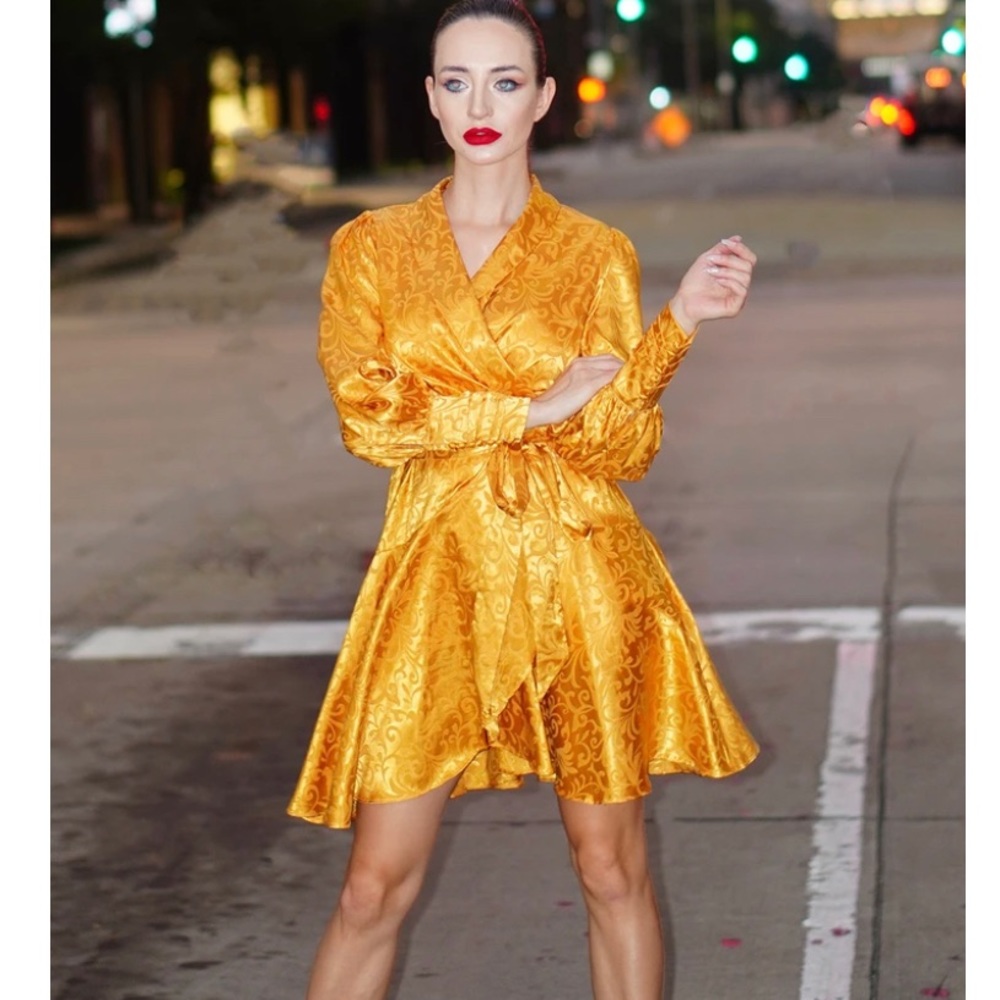 Yellow Gold mini wrap dress